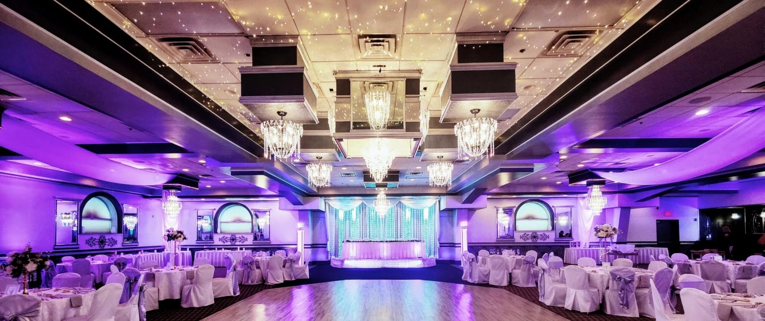 Cleveland Wedding DJ Colorfully uplighting Cleveland Ohio ballroom wedding