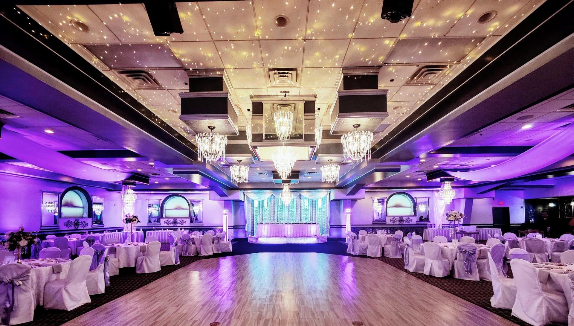 Cleveland Wedding DJ Colorfully uplighting Cleveland Ohio ballroom wedding