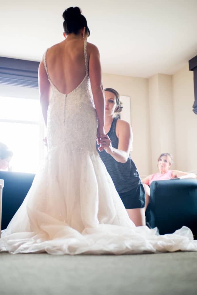 first of two dresses at wedding